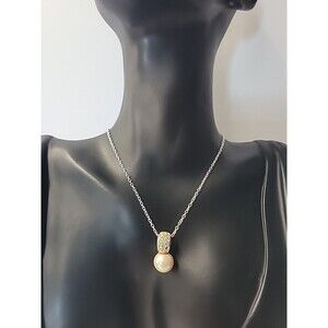 Vintage Silver Tone Circle Halo Pendant Necklace Bead Drop Rhinestone Jewelry